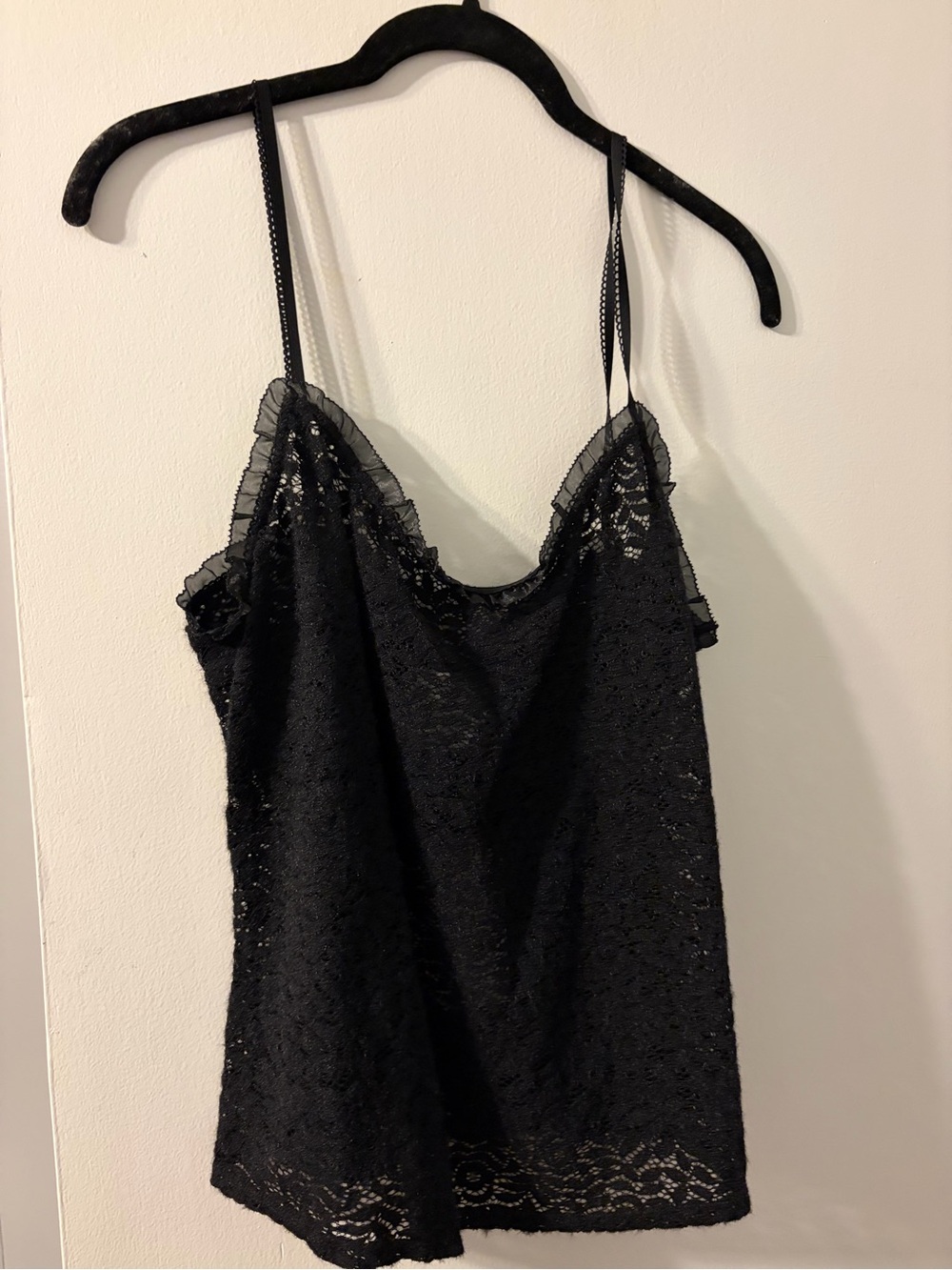Reformation Black Lace Tank with Sheer Trim
